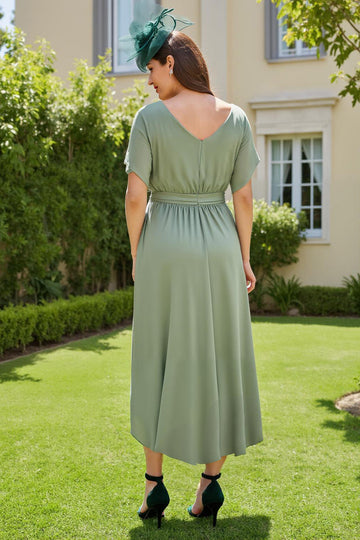 Eucalyptus Satin Round Neck High-Low Mother of the Bride Dress